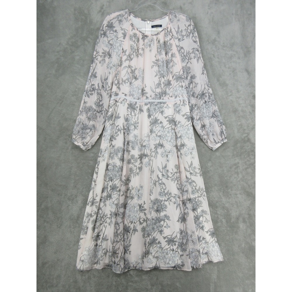 Tommy Hilfiger Dress Womens Size 14 Chiffon Floral Midi Romantic Feminine Pink